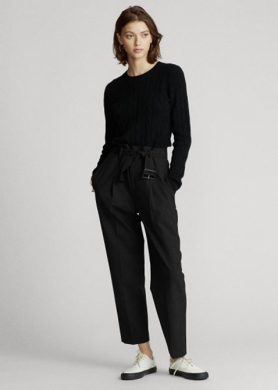 Pantalones Polo Ralph Lauren Mujer Negros - Belted Straight-Leg - CBKVE0759